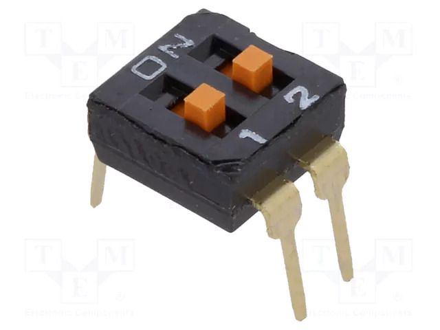 Switch: DIP-SWITCH; Poles number: 2; ON-OFF; 0.025A/24VDC; Pos: 2 OMRON Electronic Components A6T-2104