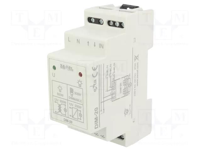 Dimmer; for DIN rail mounting; 230VAC; IP20; -20÷45°C; 500W; 10mA ZAMEL DIM-20