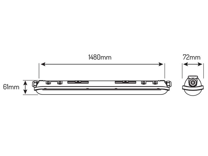 TRI PROOF LED PC luminaire 230Vac, 55W, 7150lm, 148cm, IP65, IK08, 4000K, LINKER, LED line 470713 5907777470713