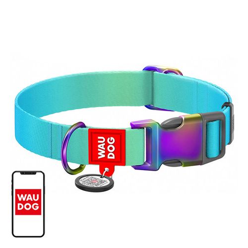 Nylon collar with QR code for Waudog gradient dog, blue , size L, Waudog 46532