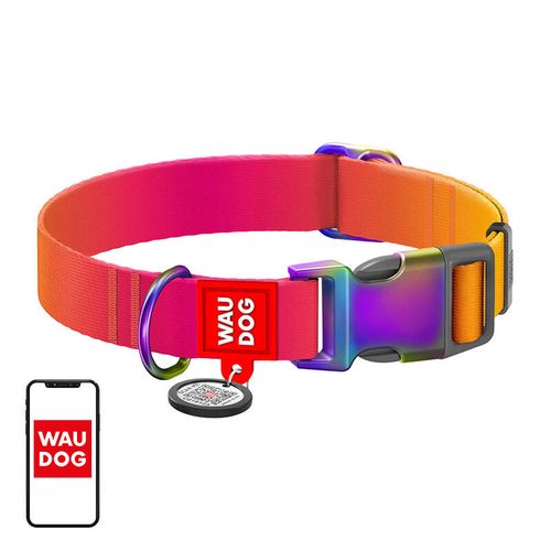 Waudog gradient nylon dog collar with QR code, orange , size L, Waudog 46534