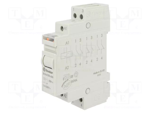 Relay: installation; bistable,impulse; NO x2; Ucoil: 230VAC; 20.26 FINDER 20.26.8.230.4000