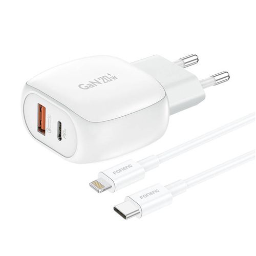 Foneng EU41 USB-C+USB-A 20W network charger + USB-C - Lightning cable (white), Foneng EU41 Type-C to Light