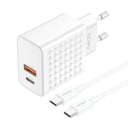 Foneng EU42 USB-C+USB-A 20W power charger + USB-C - USB-C cable (white), Foneng EU42 Type-C to Type-