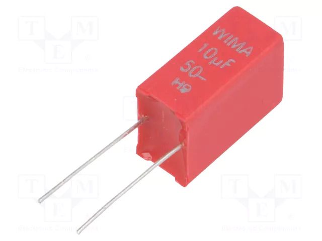 Capacitor: polyester; 10uF; 30VAC; 50VDC; 5mm; ±5%; 11x16x7.2mm; MKT WIMA MKS2-10U/50V-5%-R