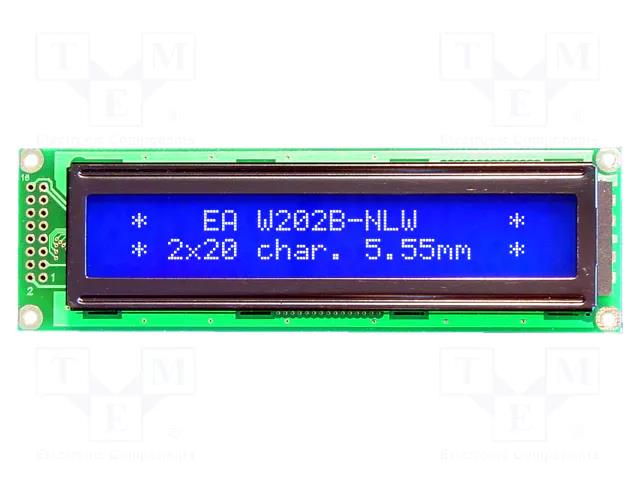 Display: LCD; alphanumeric; STN Negative; 20x2; blue; 116x37mm; LED DISPLAY VISIONS EAW202B-NLW