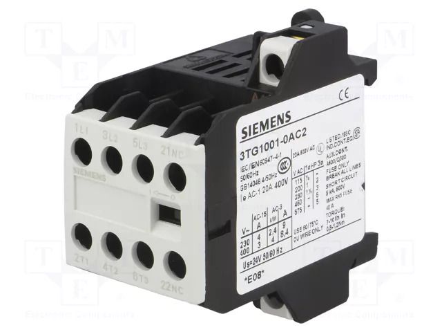 Contactor: 4-pole; NC + NO x3; 24VAC; 8.4A; 3TG10; screw terminals SIEMENS 3TG1001-0AC2