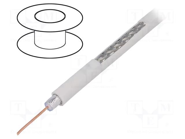 Wire: coaxial; RG6; wire; Cu; PVC; white; 100m; Øcable: 6.91mm TELESTE RG6-CU