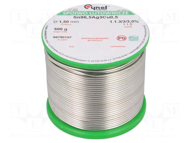 Tin; lead free; Sn96,5Ag3Cu0,5; 1.5mm; 500g; reel; 217÷219°C; 3% CYNEL SAC305-1.5/0.5