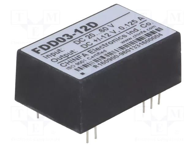 Converter: DC/DC; 3W; Uin: 20÷60VDC; Uout: 12VDC; Uout2: -12VDC CHINFA ELECTRONICS DC3W48/12/12