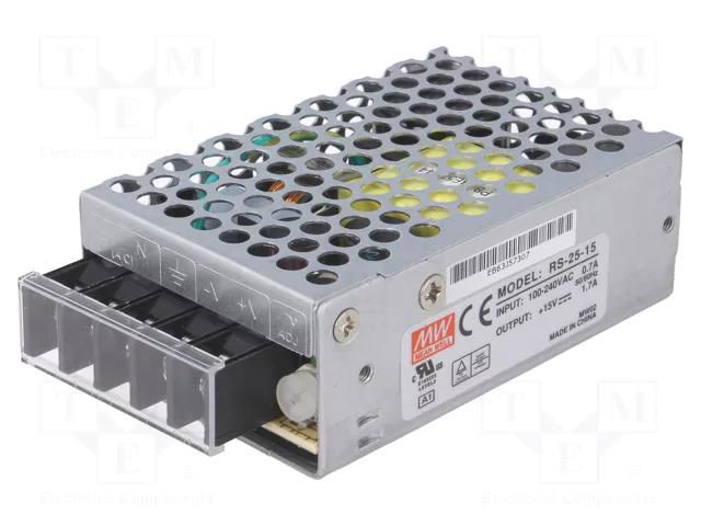 Power supply: switching; for building in,modular; 25W; 15VDC MEAN WELL RS-25-15