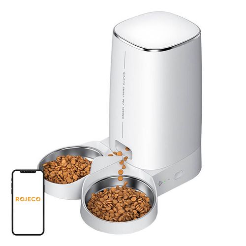 Rojeco 4L Automatic Pet Feeder WiFi Version with Double Bowl, Rojeco PTM-001-dual