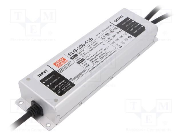 Power supply: switching; LED; 192W; 12VDC; 16A; 100÷305VAC; IP67 MEAN WELL ELG-200-12B