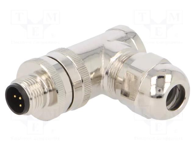 Connector: M12; plug; PIN: 5; male; 60V; angled 90°; IP67; for cable TE Connectivity T4113412051-000