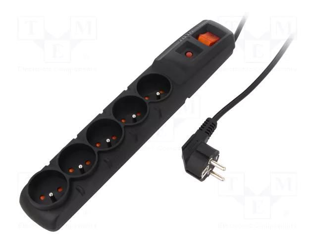 Plug socket strip: protective; Sockets: 5; 230VAC; 10A; black HSK DATA ACAR-F5-3B