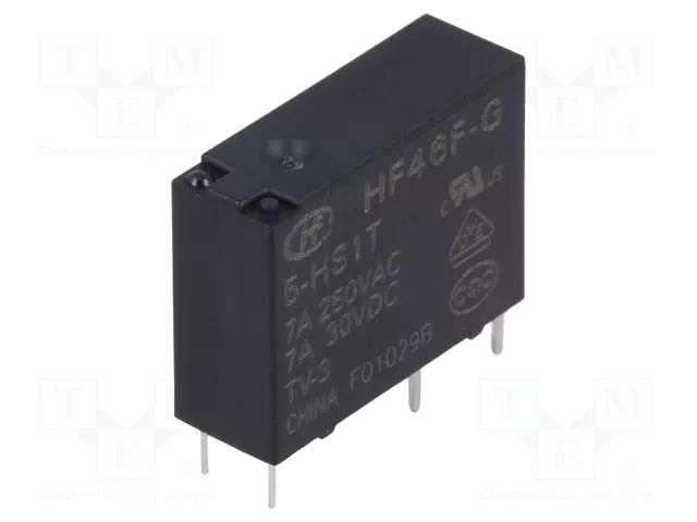 Relay: electromagnetic; SPST-NO; Ucoil: 5VDC; 10A; 7A/250VAC; HF46F HONGFA RELAY HF46F-G/005-HS1T