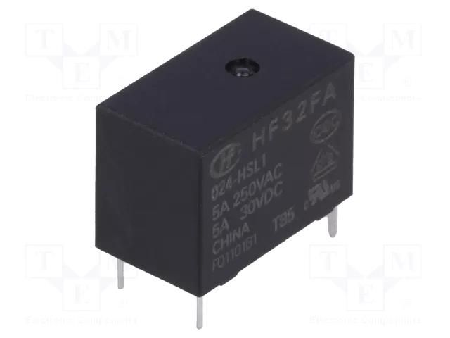 Relay: electromagnetic; SPST-NO; Ucoil: 24VDC; 5A; 5A/250VAC; PCB HONGFA RELAY HF32FA/024-HSL1