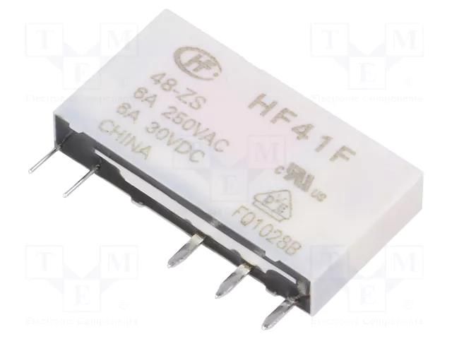 Relay: electromagnetic; SPDT; Ucoil: 48VDC; 6A; 6A/250VAC; 6A/30VDC HONGFA RELAY HF41F/048-ZS
