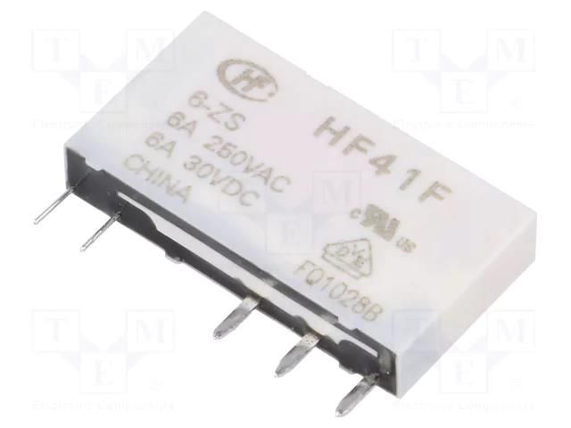 Relay: electromagnetic; SPDT; Ucoil: 6VDC; 6A; 6A/250VAC; 6A/30VDC HONGFA RELAY HF41F/006-ZS