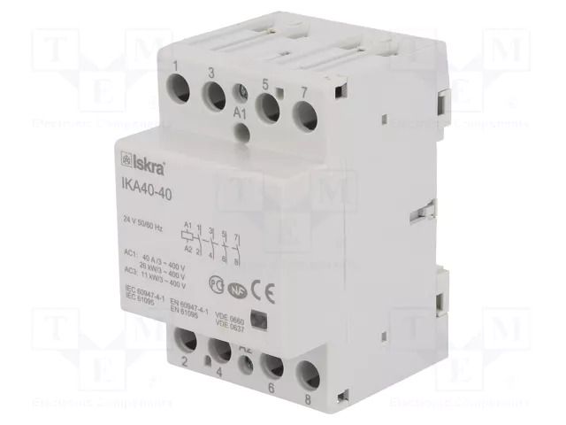 Contactor: 4-pole installation; 40A; 24VAC; NO x4; IKA ISKRA IKA40-40/24V