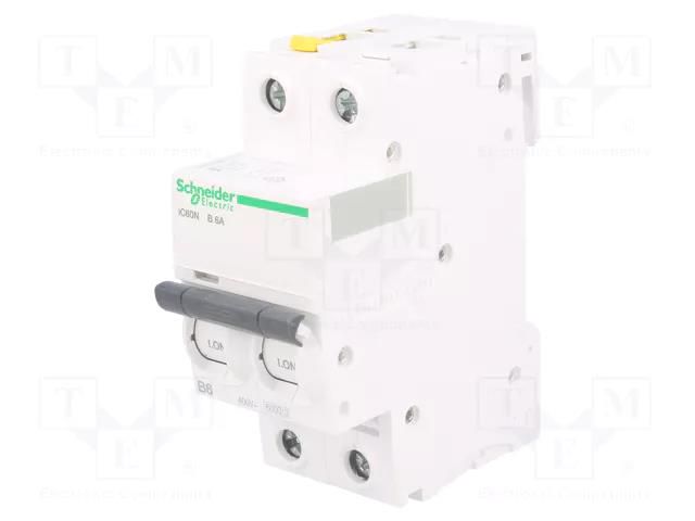 Circuit breaker; 400VAC; Inom: 6A; Poles: 2; for DIN rail mounting SCHNEIDER ELECTRIC A9F03206