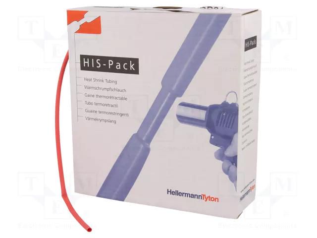 Heat shrink sleeve; 2: 1; 3.2mm; L: 10m; red; cardboard packaging HELLERMANNTYTON HIS-3.2/1.6-RD