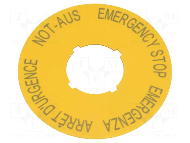 Description label; 22mm; Ø: 60mm; for emergency button EATON ELECTRIC M22-XBK1