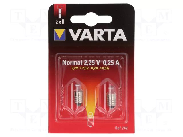 Filament lamp: miniature; E10/13; 2.25V; 250mA; 2pcs; blister VARTA LAMP-742