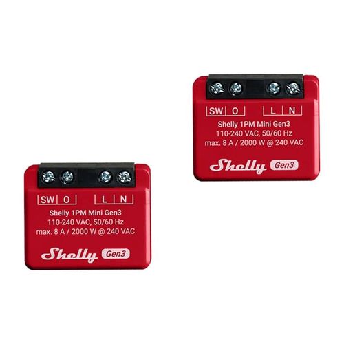 Shelly 1PM Mini Gen3 Set of 2 Controllers, WiFi/Bluetooth, Shelly 1PMMiniGen3x2