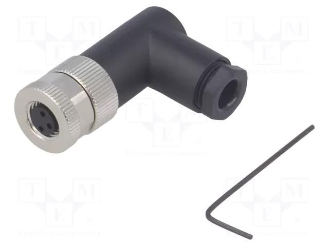 Connector: M8; female; PIN: 3; angled 90°; unshielded; for cable TE Connectivity T4012008031-000