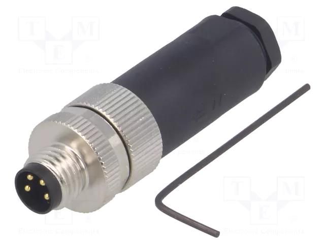 Connector: M8; male; PIN: 4; straight; unshielded; for cable; plug TE Connectivity T4011008041-000