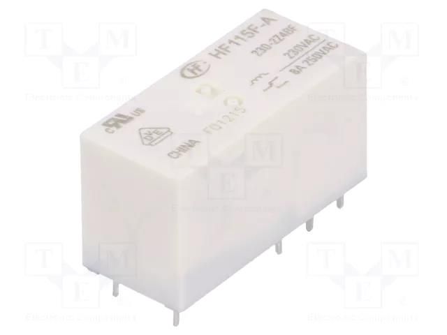 Relay: electromagnetic; DPDT; Ucoil: 230VAC; 8A; 8A/250VAC; HF115F HONGFA RELAY HF115F-A/230-2Z4BF