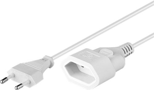 Extension Lead Europlug, 5 m, white, (2*0.75 mm²), 5 m - Europlug (Type C CEE 7/16) > Euro female (Type C CEE 7/16) 50509