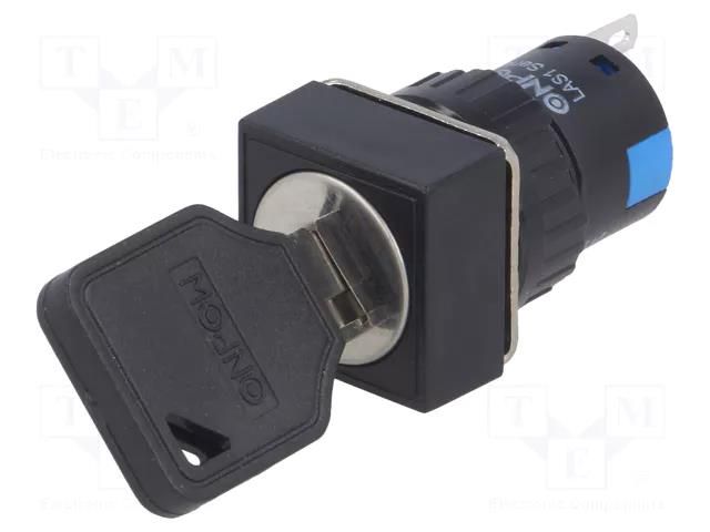 Switch: key switch; Stabl.pos: 2; Switch.method: ON-ON; Ø16mm; 90° ONPOW V16-KEY-AF-2