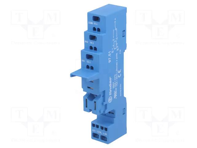 Socket; PIN: 5; 10A; 250VAC; for DIN rail mounting; spring clamps FINDER 97.51