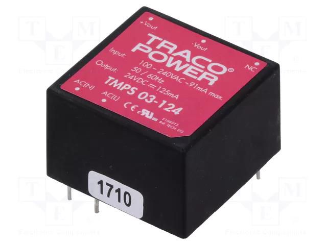 Converter: AC/DC; 3W; Uin: 85÷264VAC,120÷370VDC; Uout: 24VDC; 78% TRACO POWER TMPS03-124