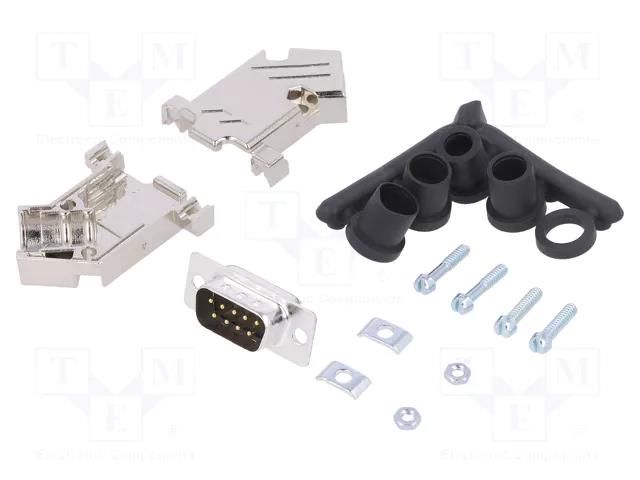 Connector: D-Sub; PIN: 9; plug; male; soldering; for cable; black ENCITECH D45NT09-M-DMP-K