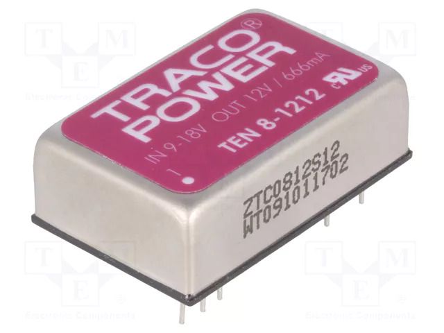Converter: DC/DC; 8W; Uin: 9÷18VDC; Uout: 12VDC; Iout: 665mA; DIP24 TRACO POWER TEN8-1212