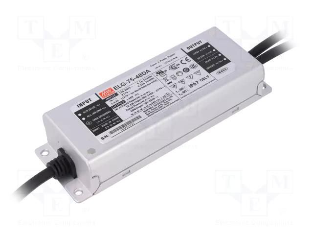 Power supply: switching; LED; 75W; 48VDC; 1.6A; 100÷305VAC; IP67 MEAN WELL ELG-75-48DA