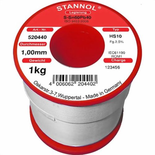 Solder wire Sn60Pb40 1.00mm 1000g with flux Stannol S/520440 4006062204406