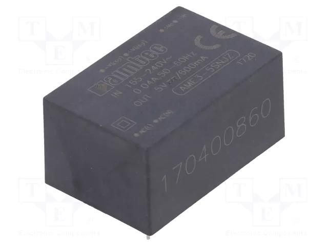 Converter: AC/DC; 3W; Uin: 165÷264VAC,233÷370VDC; Uout: 5VDC; 71% AIMTEC AME3-5SNJZ