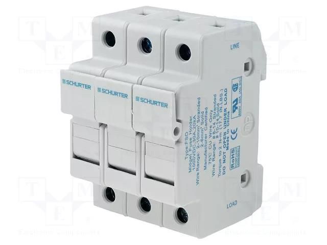 Fuse holder; 10.3x38mm; for DIN rail mounting; 30A; 600VAC; FSO SCHURTER 0091.0003