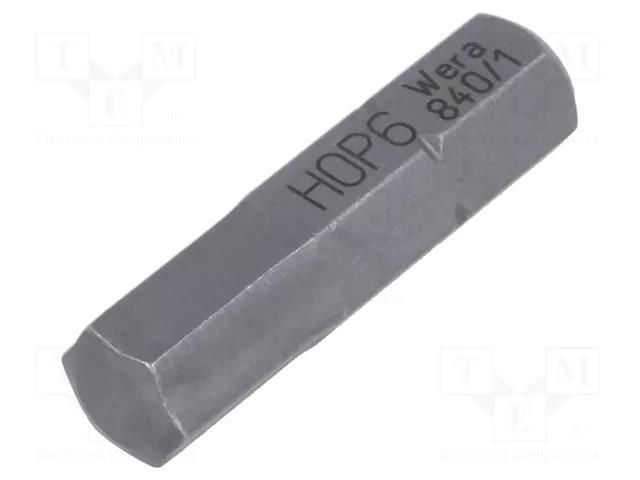 Screwdriver bit; hex key; HEX 6mm; Overall len: 25mm WERA WERA.840/1Z/6