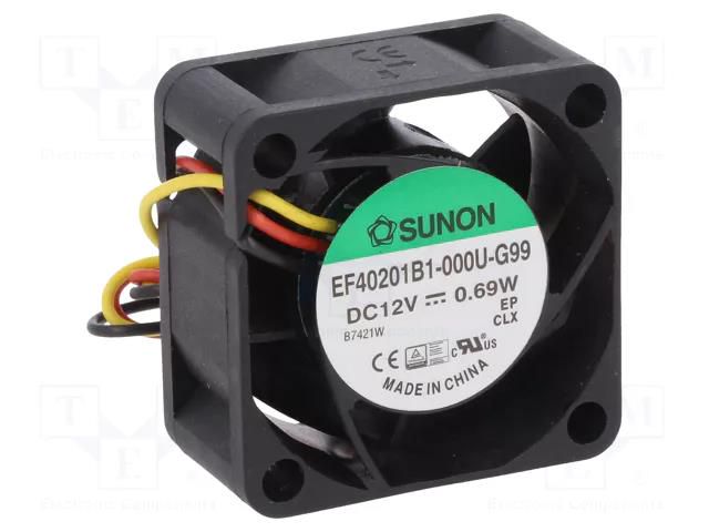 Fan: DC; axial; 12VDC; 40x40x20mm; 15.12m3/h; 26.5dBA; ball; 26AWG SUNON EF40201B1-G99