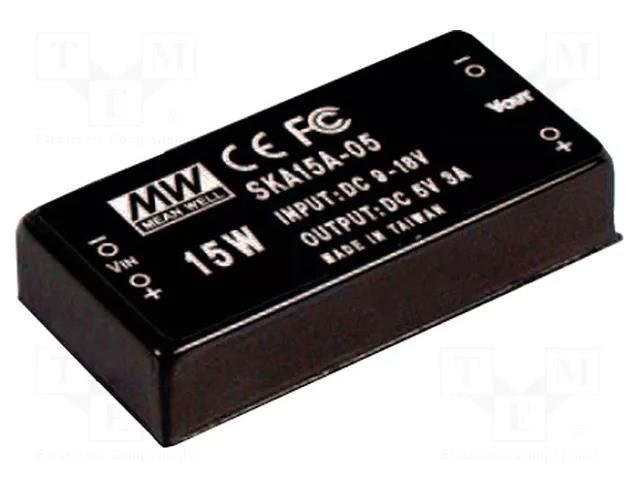 Converter: DC/DC; 15W; Uin: 9÷18VDC; Uout: 5VDC; Iout: 3000mA; 2"x1" MEAN WELL SKA15A-05