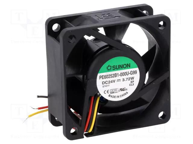 Fan: DC; axial; 24VDC; 60x60x25mm; 61.16m3/h; 44dBA; ball; 26AWG SUNON PE60252B1-G99