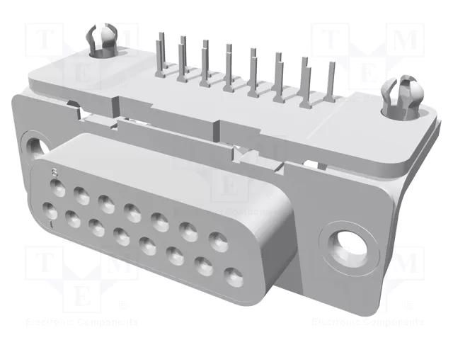 D-Sub; PIN: 15; socket; female; PCB snap; angled 90°; THT; UNC 4-40 TE Connectivity 1-106506-2