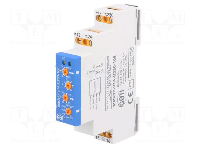 Voltage monitoring relay; 12/24VAC,230VAC; 12VDC,24VDC,230VDC DOBRY CZAS MMR17-V1A-M230-108