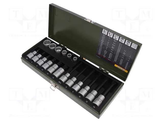 Wrench-set; socket bits,spline (12-angles); 1/2"; 18pcs. PROXXON PRN23296