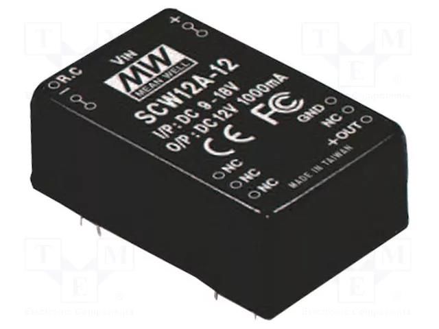 Converter: DC/DC; 12W; Uin: 36÷72VDC; Uout: 12VDC; Iout: 1000mA MEAN WELL SCW12C-12